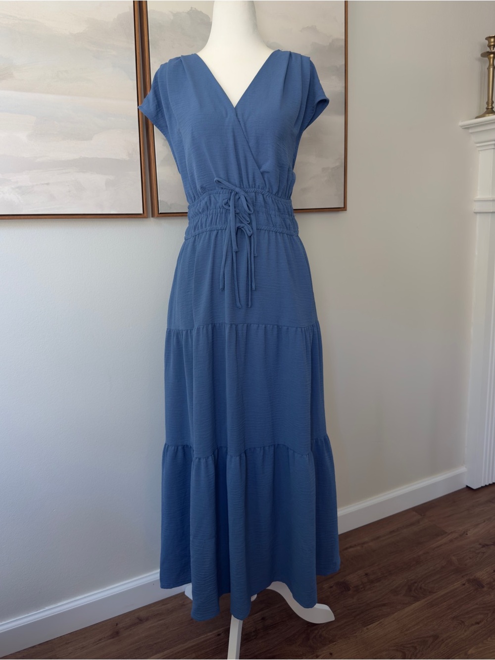 Rachel Zoe Blue Tiered Short Sleeve Maxi Dress